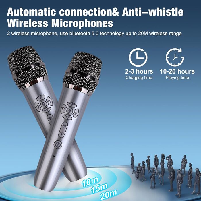 SUPNIU Bluetooth колонка з 2 бездротовими мікрофонами, LED підсвічуванням та пультом ДК