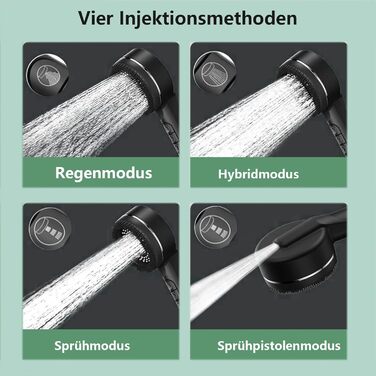Фільтрована лійкова насадка для душу з високим тиском, ручна, з шлангом, 4 режими, економія води, чорна Pro (DE-002)