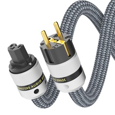 Hi-End мережевий кабель Monosaudio P083 (1.5м), мідний OFC, 2-полюсний аудіофільський кабель живлення Schuko - IEC C15 для підсилювача, DVD, сабвуфера та декодера