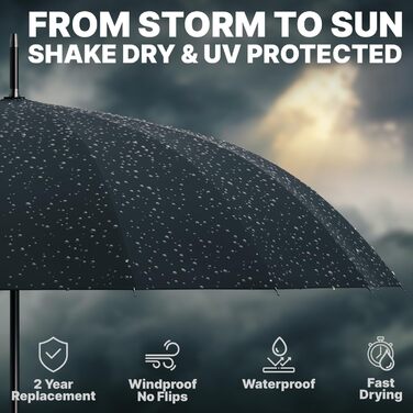 Гольф-парасолька Royal Walk XXL 54 дюйми (140 см) для 2 осіб, штормостійка, з дерев'яною ручкою, 16 ребер, чорна