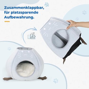 Кішка Будиночок-Печеричка для котів, сірий, 40x40x35 см, з м'якою подушкою Sherpa, M