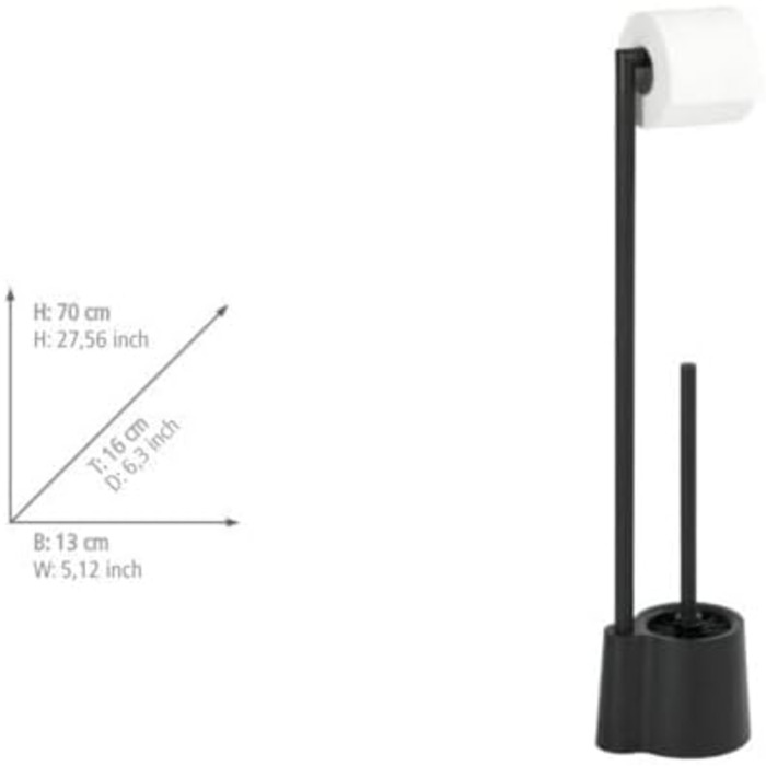 Набір для туалету WENKO Avola, чорний матовий, з тримачем для туалетного паперу та щіткою, з нержавіючої сталі та пластику, 13 x 70 x 16 см