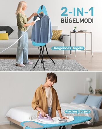 LyriFine Прасувальна дошка 2-в-1 для прасування з парою та класичного прасування, стійка до нагрівання, складана з гачком, міцний сталевий каркас, для парогенераторів (Синій колір з підставкою для праски)