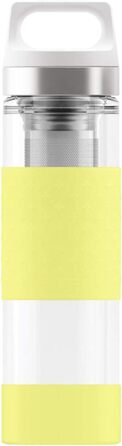 SIGG Hot & Cold Glass Thermo Bottle (0.4 L), non-toxic and insulated drinking bottle, glass thermo bottle with silicone protection (Ultra Lemon)