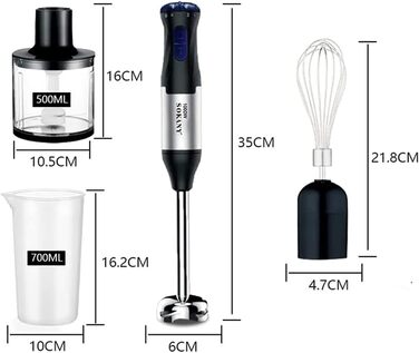 SOKANY Stabmixer 1000W: 4-в-1 блендер для супів, смузі та дитячого харчування. Зеркало, міксер, вінчик, чаша-мірна склянка