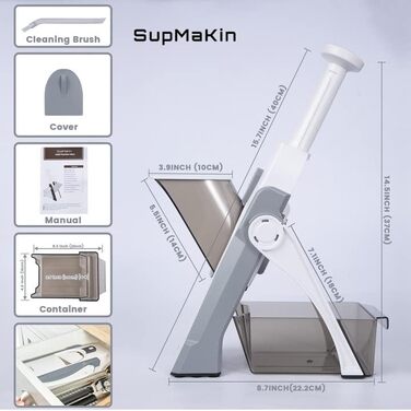 SupMakin Нарізник для овочів, регульований, сірий (Gemüsehobel, Mandoline)