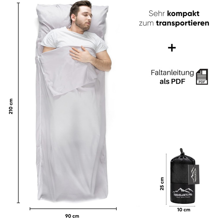 Traveler's Pal Hüttenschlafsack made from 100% Duraweave - Sleeping bag with side and foot zipper - Lightweight and thin liner summer sleeping bag, breathable and skin-friendly