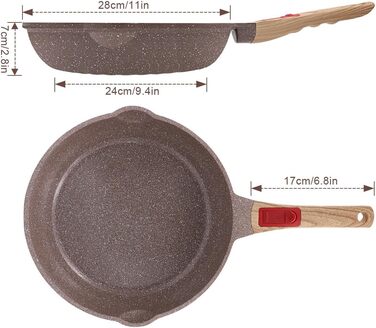 Сковорода з антипригарним покриттям з кераміки 28 см, здорова керамічна сковорода зі знімним ручками, придатна для духовки, без PFAS, PFOA та PTFE (колір: коричневий)