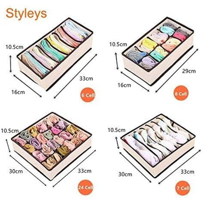 Styleys Set of 4 Foldable Storage Boxes, Drawer Dividers, Odorless Interior Lining, Storage Boxes, Closet Organizer, Under-Bed Organizer for Clothes, Shoes, Underwear, Bras