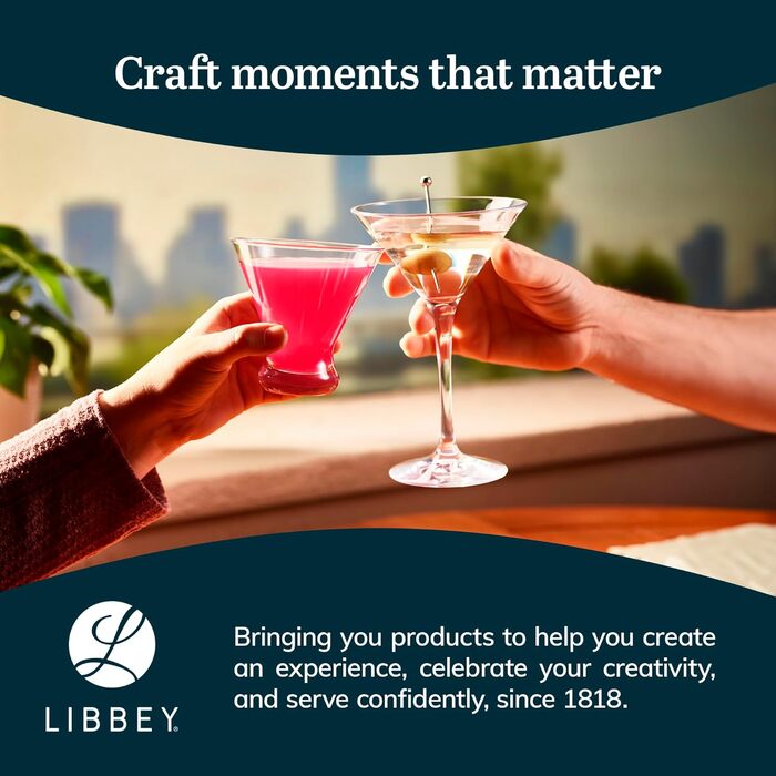 Бокали для Мартіні Libbey Cosmopolitan без ніжки, 234 мл (12 шт) - набір келихів для коктейлів, міцне скло, для вечірок та свят
