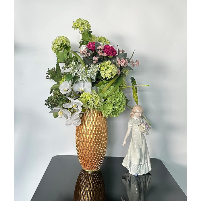 Декоративна ваза для квітів, блакитно-золота, з діамантовим візерунком, широкою основою та вузьким горлом. Ідеально для декору вітальні, їдальні, коридору, спальні. Чудовий подарунок на новосілля