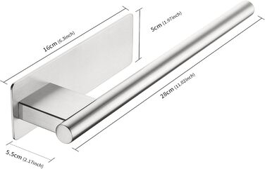 Тримач для рушників без свердління, на клейкій основі, 28 см, нержавіюча сталь, срібляний, односторонній