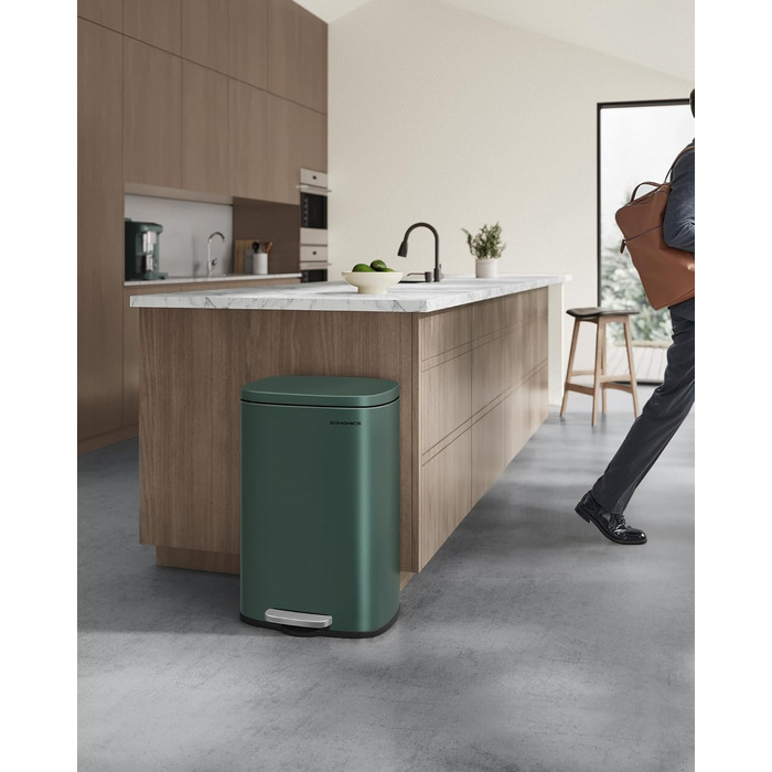 Відро для сміття SONGMICS 50 л, з педальним механізмом, сталеве, з м'яким закриттям, для кухні (Vintage Green)