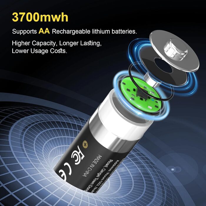 SURFOU Акумулятори Li-ion 4 AA + 4 AAA з зарядним пристроєм, 1300 мАг, висока ємність 1.5V, з інтегрованою коробкою для зберігання, 1600+ циклів, 8-зарядний пристрій з 4 AA 3700 мАг та 4 AAA 1300 мАг