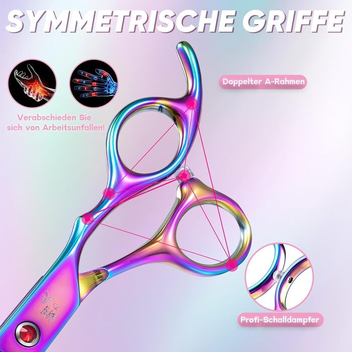 Професійна ножиця Chunker для грумінгу собак середніх та великих порід, з японської сталі 440C, кольорова (Rainbow)