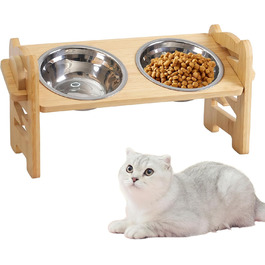 Підвищена годівниця для собак з бамбука з регулюванням висоти, 2 миски з нержавіючої сталі, нахилена годівниця для собак та котів, міцна