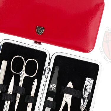 Набір для манікюру DREI SCHWERTER 'Sanremo' (Німеччина) | Преміум-набір для манікюру в чорному еко-шкіряному етиуі | Вміст: ножиці для нігтів, ножиці для кутикули, щипці для нігтів, пінцет, напільниковий файл з сапфіром та інше!