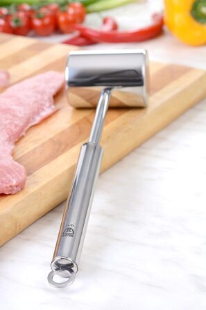 Молоток для м'яса GRÄWE з нержавіючої сталі, двосторонній відбійний молоток з гладкою та рифленою поверхнею, 28 см