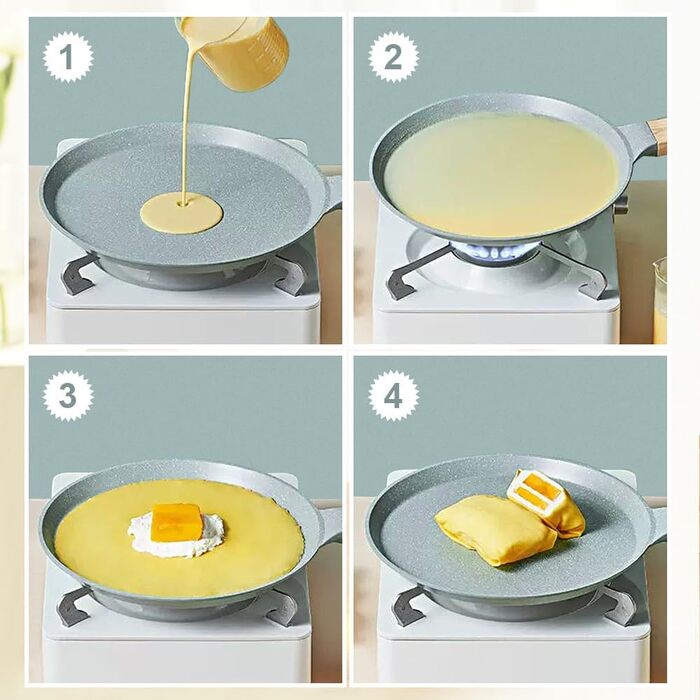 RANX INGST Crepe Pan with Removable Handle 20 cm - Non-Stick Ceramic Coating - Pancake Pan with Batter Spreader - Blue Blue 20 cm