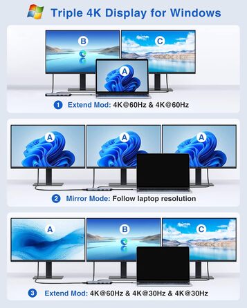 LIONWEI UC3703 Док-станція: Dual DP, Triple Display, USB-хаб 12-в-1 з 8K HDMI, 2 x USB 3.1, 100W PD, Ethernet, SD/TF-кардридер (сірий)