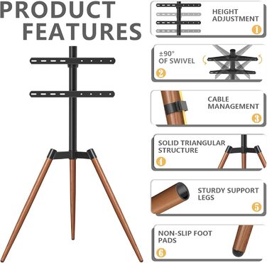 RFIVER Adjustable TV Stand with Swivel - Fits 32-65 Inch TVs, VESA 400x400, 35kg Weight Capacity (Red-Brown)