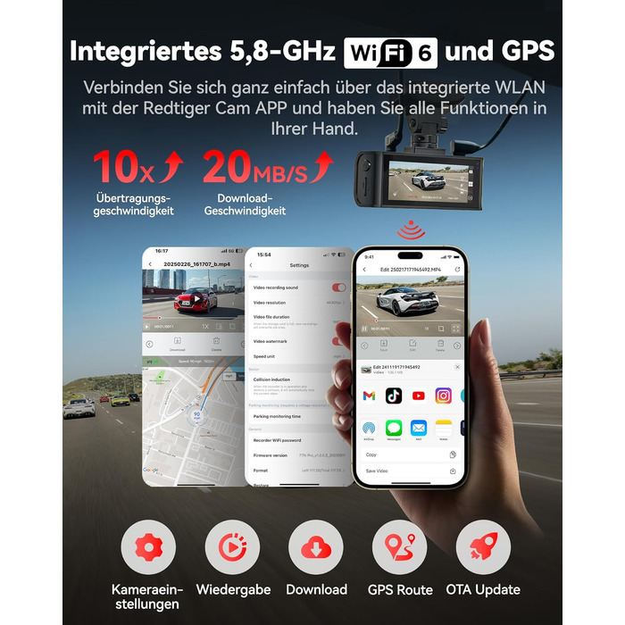 Відеореєстратор REDTIGER F7N Pro 4K, Dual (перед + зад), STARVIS, 64GB, WiFi, GPS, IPS 3.18