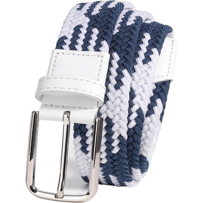 Еластичний пояс для гольфу для чоловіків та жінок, вільний крій, еластичний, тканий, 3,5 см, білий/сірий, S-Fit, обхват талії 34'-40' (довжина: 45'), білий/синій, M-Fit, обхват талії 40'-44' (довжина: 49')