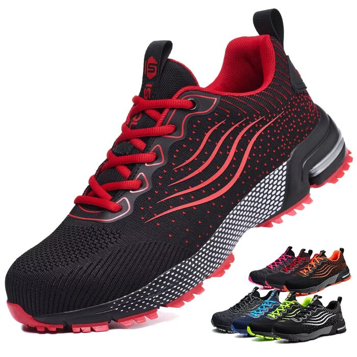 Зручні робочі черевики ISOOUS з металевим підноском: легкі, дихаючі, антиковзкі, зелені (42 EU, Червоні)