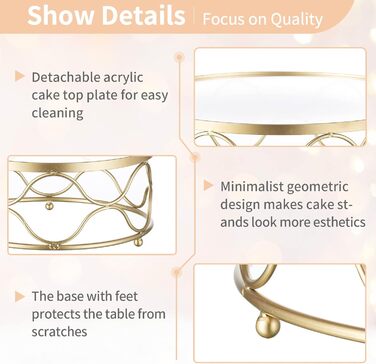 Підставка для торта NUPTIO, кругла, 30 см, металева з акриловою платформою, для вечірки, дня народження, хрещення, Різдва