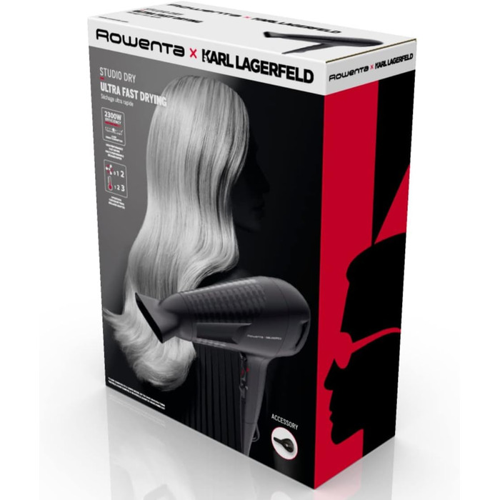 Фен Rowenta x Karl Lagerfeld CV581L Studio Dry: Ефективність та стиль, 6 режимів, Thermo Control, концентрат, чорний/червоний