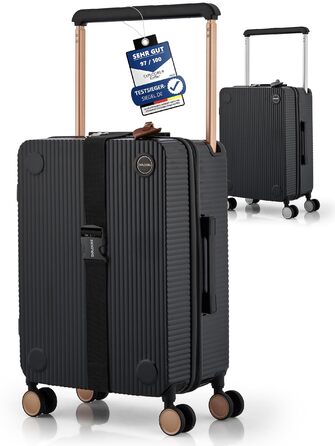 Чемодан ручної поклажі на колесах 35x22x55 см, міцний дорожній чемодан, корпус з полікарбонату, TSA-замок, ідеальний для ручної поклажі, чорний/шампань рожевий