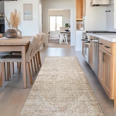 Килимок для дому, миючий, з ковроволоконної вовни, для спальні, вітальні, їдальні, світло-бежевий (2' x 6', прямокутний)