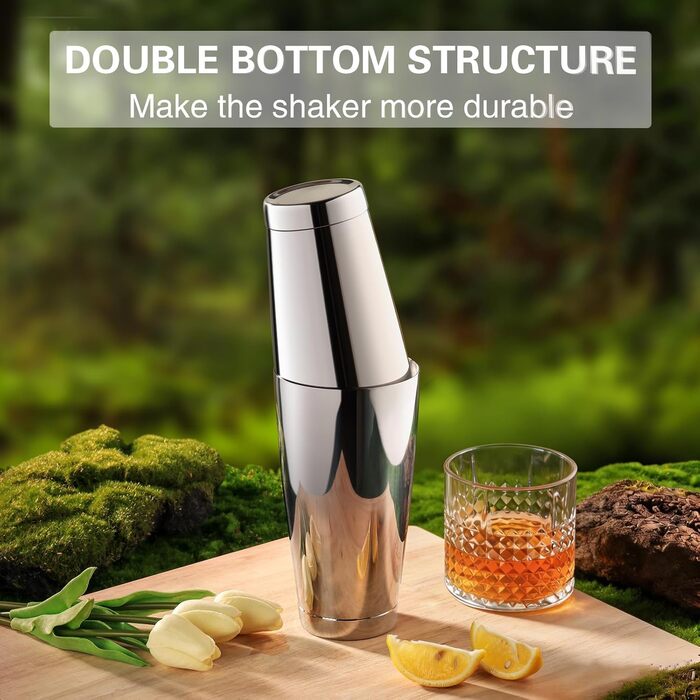Набір для коктейлів WOTOR Boston: шейкер 18oz та 28oz, сито, подвійний джигер, професійний барний інвентар (срібло)