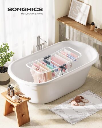 SONGMICS Сушарка для білизни складна, металева, з 2 крилами, 44 x 101 x 54 см, білий, LLR504W01