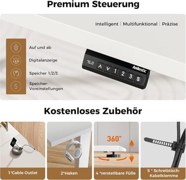 Ергономічний кутовий стіл Agilestic з регулюванням висоти, 160 x 140 см, електричний, білий