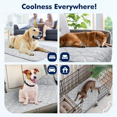 Rywell Cooling Mat for Dogs - Upgarde Colorfastness Thickening Washable Self-Cooling Cold 70×90cm Dog Mat - Non-Slip Soft Water-Absorbing Odorless Summer Dog Blanket for Dogs Cats - L - Grey