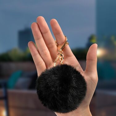 Сумка жіноча URAQT чорна шкіряна, шопер для офісу, школи, покупок з помпоном з хутра кролика та брелоком (аксесуари для сумок)