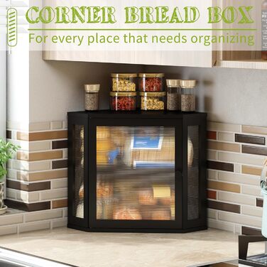 Чорний бамбуковий контейнер для хліба Eck-Brotkasten, великий, двошаровий, для кухні та робочої поверхні