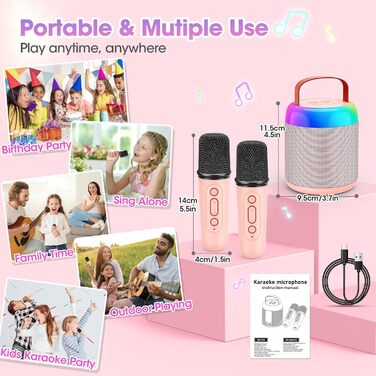 Караоке машина для дітей з 2 мікрофонами, рожева. Іграшка для дівчаток 3-12 років. Чудовий подарунок на день народження!