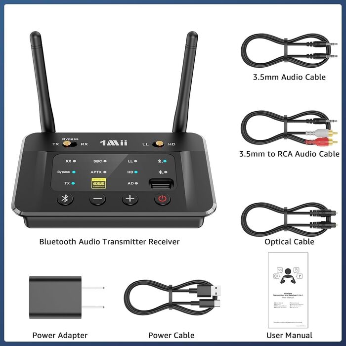 Bluetooth 5.3 трансмітер та ресивер 1Mii B03S для телевізора та стереосистеми