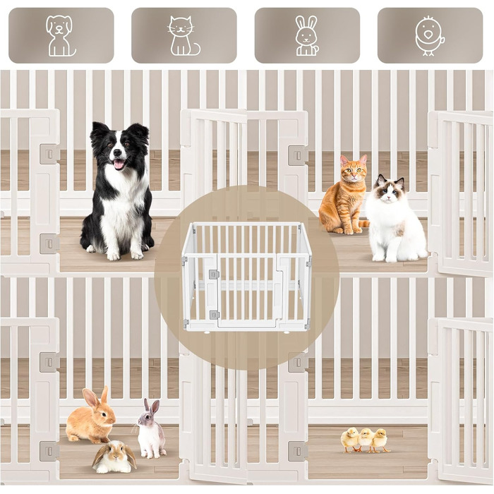 Клітка-забіг для цуценят Gupamiga, розкладний вольєр для собак з дверима, білий (178x178 см), 8 штук (4 секції)