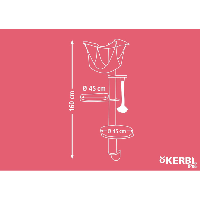 Дряпка для котів Kerbl Dolomit 2.0 Tofana, сіра, 160 см, з дерева та сизалю, з подушкою 160 x 75 см