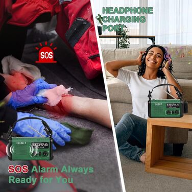 Радіо на сонячній батареї та з ручним генератором, 20000 mAh, AM/FM/NOAA, з живленням від акумулятора, SOS-сигнал, ліхтарик та лампа для читання, для надзвичайних ситуацій, кемпінгу та ураганів