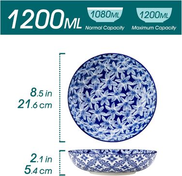 Набір кавових чашок з блюдцями Vancasso Cappuccino SELENE 6шт, 240мл, блакитно-білий вінтаж, високоякісний фарфор, для миття в посудомийній машині та використання в мікрохвильовці