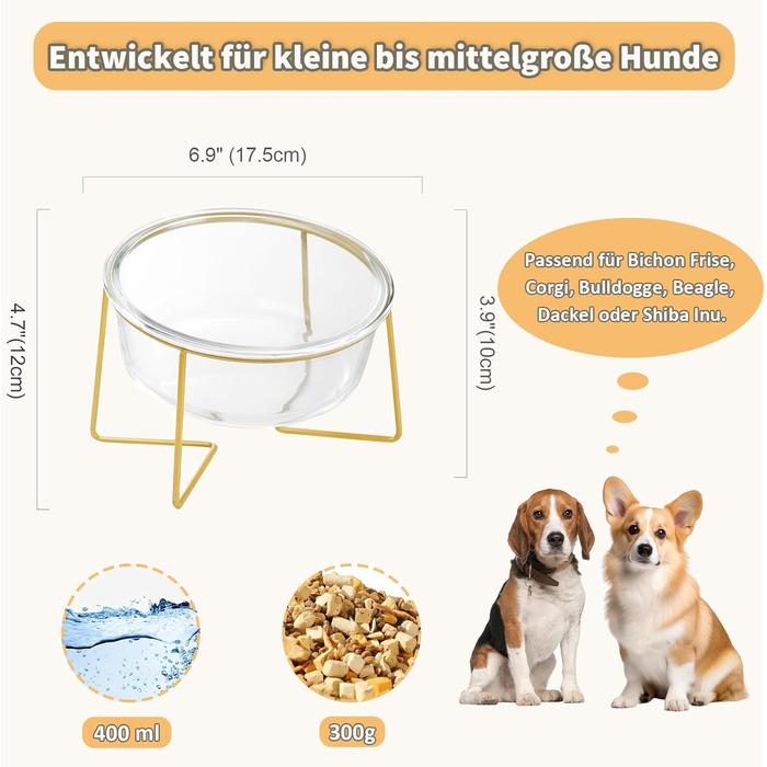 Підвищена годівниця для собак з скла - годівниця для собак з металевим підставкою - миска для їжі та води для маленьких та середніх собак та великих котів - 800 мл скляна велика