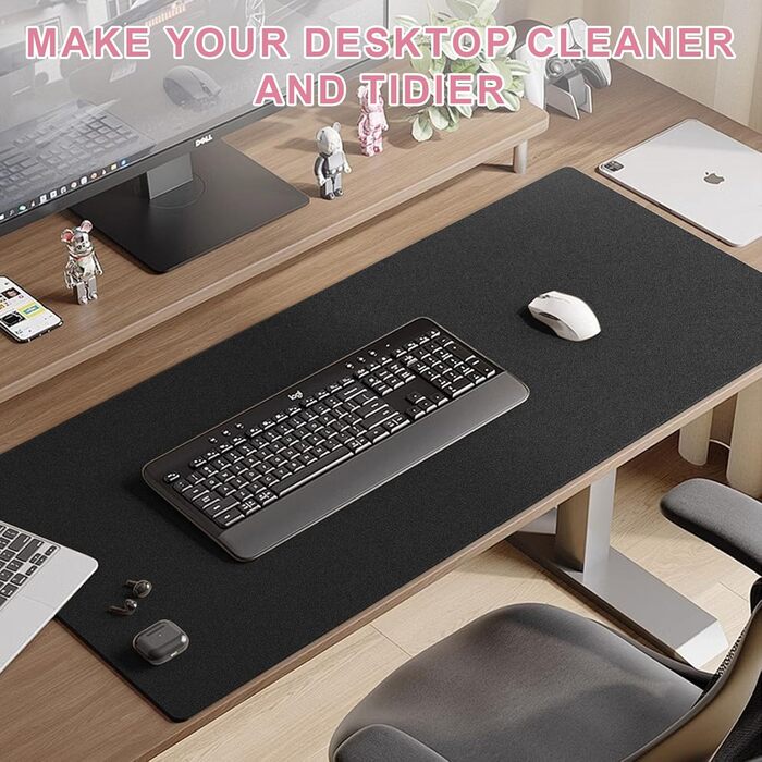 Підкладка для столу 80x40 см - XXL килимок для миші з PU-шкіри, вологостійкий та антиковзний - багатофункціональна підкладка для письма - для офісу/дому/ноутбука (Чорний)