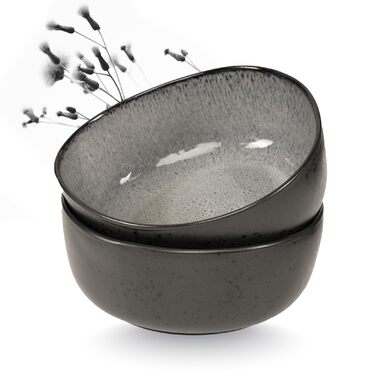 Набір органічних мюслі-мисок Moritz & Moritz (6 шт.) з кераміки, 500 мл, сучасний дизайн, градієнт кольору, стійкі до миття в посудомийній машині (сірий, сервіровочна миска (2x))