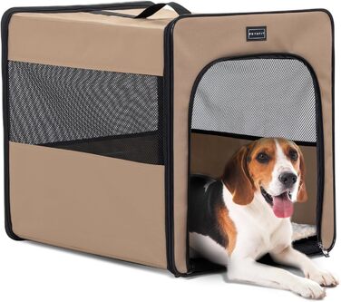 Транспортна переноска для собак Petsfit, складана, з м'якою підстилкою, розмір M (61x46x53.5 см), для подорожей, хакі