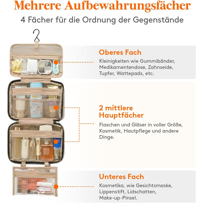 Сумка для косметики та туалетних аксесуарів Lifewit для подорожей, велика органайзер з гачком, прозора кишеня для гігієнічних засобів, світло-зелений (світло-сірий, M)