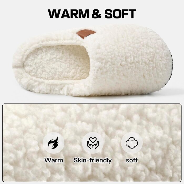 Зимові домашні тапочки для жінок та чоловіків, теплі, з тедді та плюшевим покриттям, комфортні, з м'якою підкладкою, з пам'яті ефекту, антиковзаючі, білі, 38/39 EU